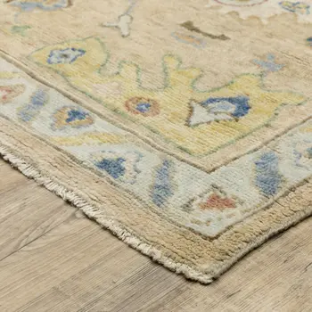 6' X 9' Gray Yellow And Green Wool Oriental Hand Knotted Area Rug With Fringe