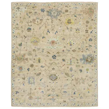 6' X 9' Gray Yellow And Green Wool Oriental Hand Knotted Area Rug With Fringe