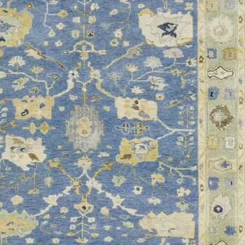 6' X 9' Blue And Green Wool Oriental Hand Knotted Area Rug With Fringe