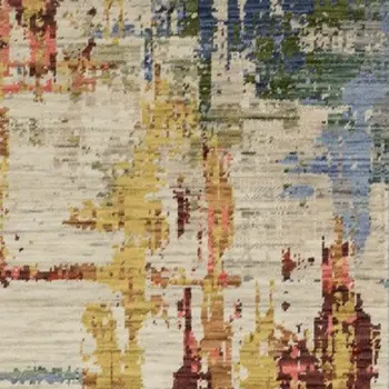 12' Beige Yellow And Salmon Abstract Runner Rug With Fringe