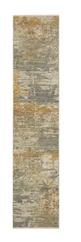 12' Beige And Gold Abstract Runner Rug With Fringe