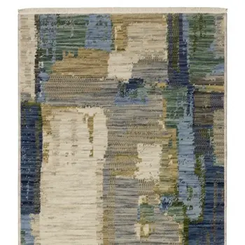 12' Blue And Green Abstract Runner Rug With Fringe