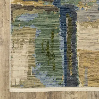 12' Blue And Green Abstract Runner Rug With Fringe