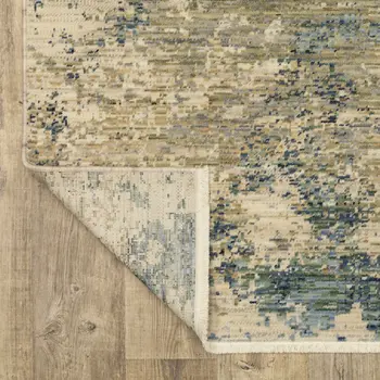 12' Beige And Blue Abstract Runner Rug With Fringe