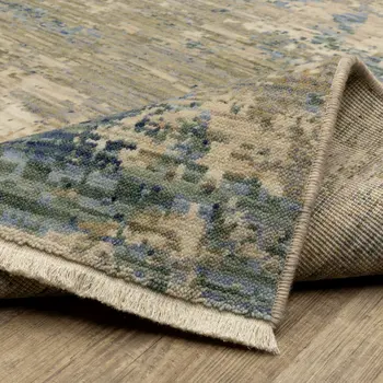12' Beige And Blue Abstract Runner Rug With Fringe