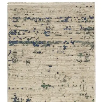12' Beige And Green Abstract Runner Rug With Fringe