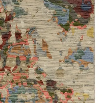 12' Beige Pink And Yellow Abstract Runner Rug With Fringe