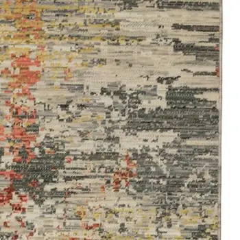 12' Beige And Pink Abstract Runner Rug With Fringe