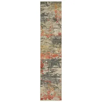 12' Beige And Pink Abstract Runner Rug With Fringe