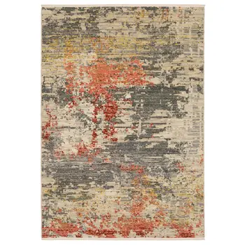 7' X 10' Beige And Pink Abstract Area Rug With Fringe