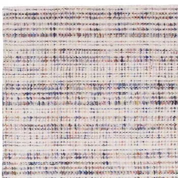 8' Ivory Blue And Yellow Striped Hand Tufted Runner Rug