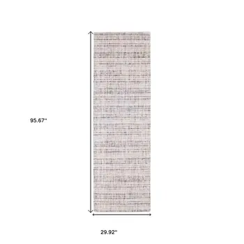 8' Ivory Blue And Yellow Striped Hand Tufted Runner Rug