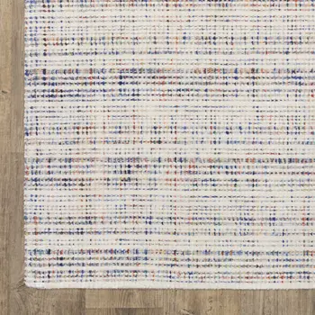 8' Ivory Blue And Yellow Striped Hand Tufted Runner Rug