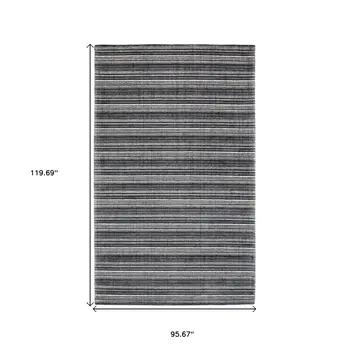 8' X 10' Black And Ivory Striped Hand Tufted Area Rug