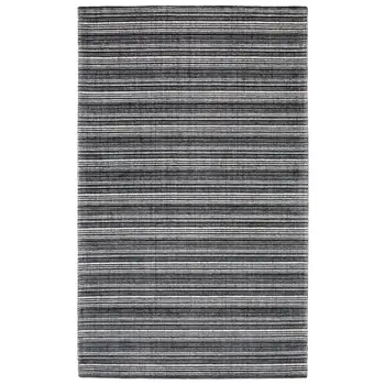 8' X 10' Black And Ivory Striped Hand Tufted Area Rug
