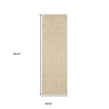 8' Beige And Ivory Striped Hand Tufted Runner Rug
