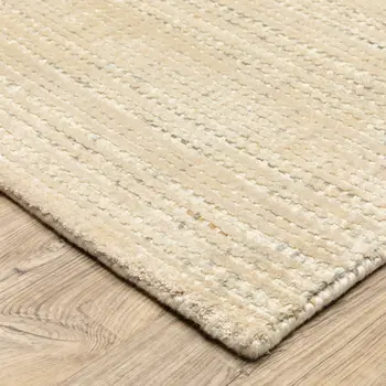 8' Beige And Ivory Striped Hand Tufted Runner Rug