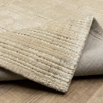 8' Beige And Ivory Striped Hand Tufted Runner Rug