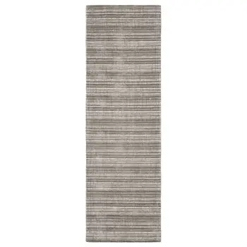 8' Gray And Ivory Striped Hand Tufted Runner Rug
