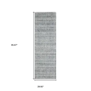 8' Gray And Blue Striped Hand Tufted Runner Rug