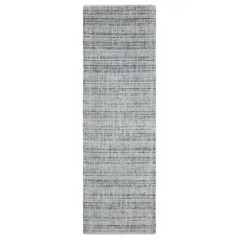 8' Gray And Blue Striped Hand Tufted Runner Rug