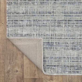 8' Gray And Blue Striped Hand Tufted Runner Rug