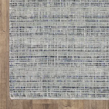 8' Gray And Blue Striped Hand Tufted Runner Rug