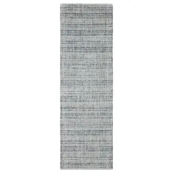 8' Gray And Blue Striped Hand Tufted Runner Rug