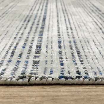 8' X 10' Gray And Blue Striped Hand Tufted Area Rug