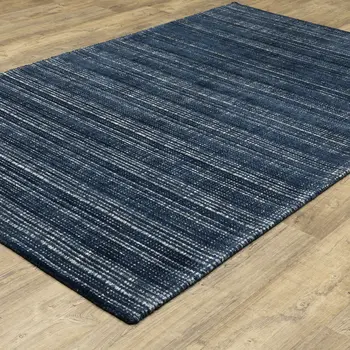 8' X 10' Navy Blue And Blue Striped Hand Tufted Area Rug
