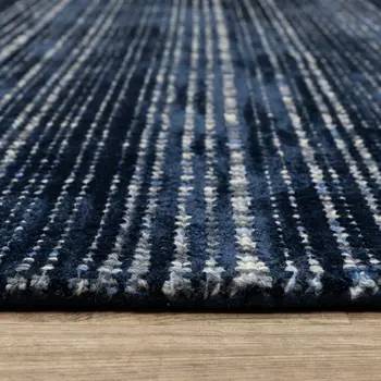 8' X 10' Navy Blue And Blue Striped Hand Tufted Area Rug