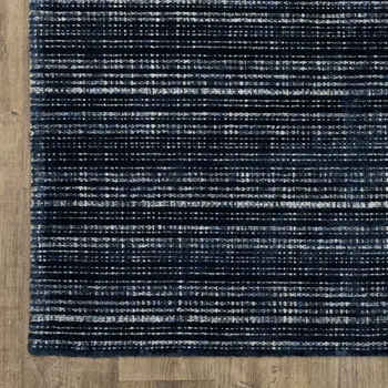 8' X 10' Navy Blue And Blue Striped Hand Tufted Area Rug