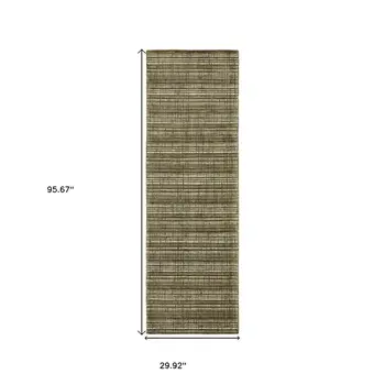 8' Green And Ivory Striped Hand Tufted Runner Rug