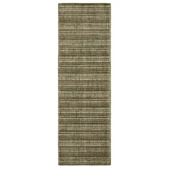 8' Green And Ivory Striped Hand Tufted Runner Rug