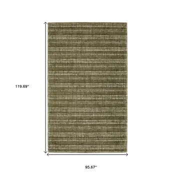 8' X 10' Green And Ivory Striped Hand Tufted Area Rug