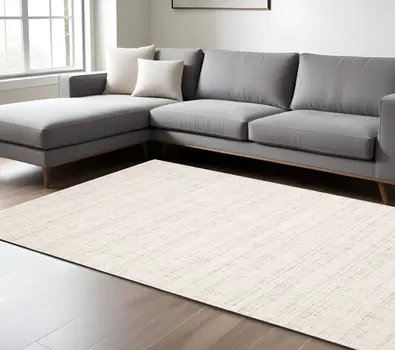 8' X 10' Ivory And Gray Striped Hand Tufted Area Rug