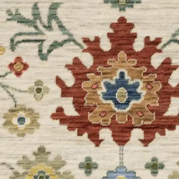 7' X 10' Ivory Gray And Blue Oriental Area Rug With Fringe