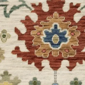 7' X 10' Ivory Gray And Blue Oriental Area Rug With Fringe