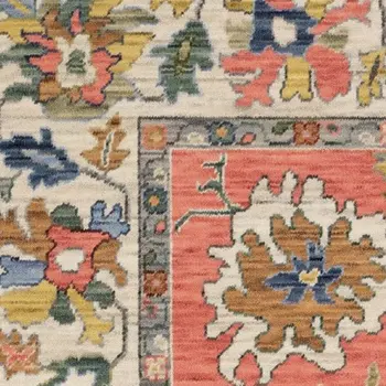 7' X 10' Salmon Blue And Yellow Oriental Area Rug With Fringe