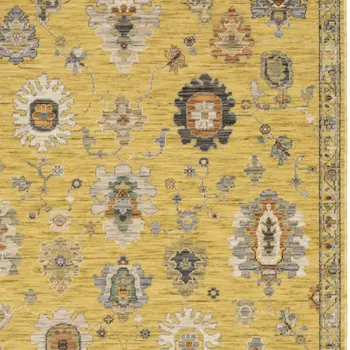 7' X 10' Yellow Ivory And Black Oriental Area Rug With Fringe