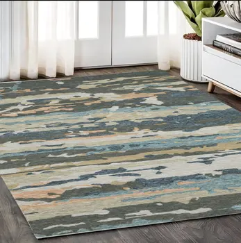 5' X 8' Gray And Blue Wool Abstract Hand Tufted Area Rug