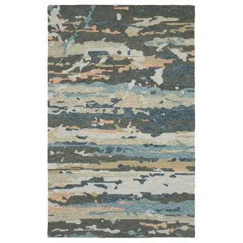 5' X 8' Gray And Blue Wool Abstract Hand Tufted Area Rug