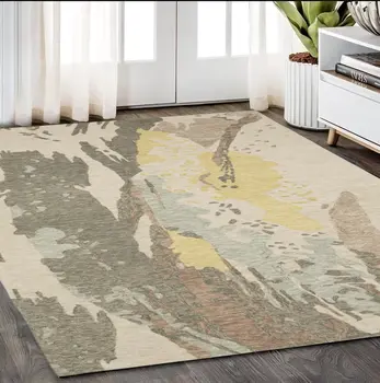 5' X 8' Beige And Yellow Wool Abstract Hand Tufted Area Rug