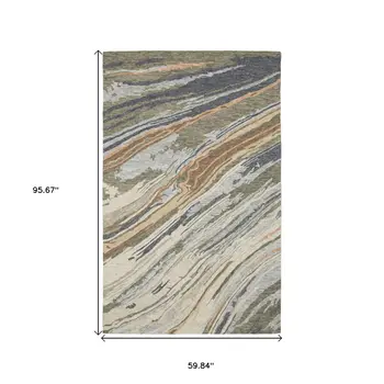 5' X 8' Gray And Blue Wool Abstract Hand Tufted Area Rug