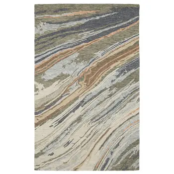5' X 8' Gray And Blue Wool Abstract Hand Tufted Area Rug