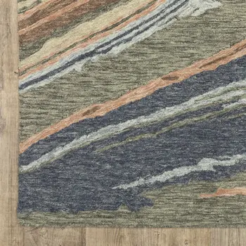 5' X 8' Gray And Blue Wool Abstract Hand Tufted Area Rug