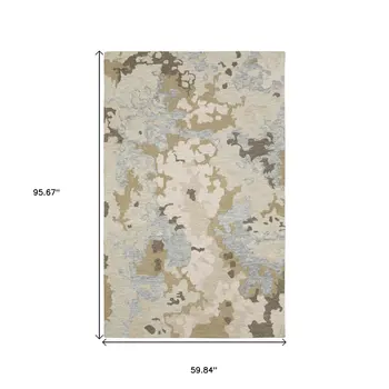 5' X 8' Beige And Blue Wool Abstract Hand Tufted Area Rug