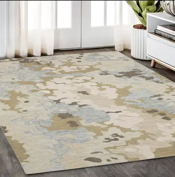 5' X 8' Beige And Blue Wool Abstract Hand Tufted Area Rug