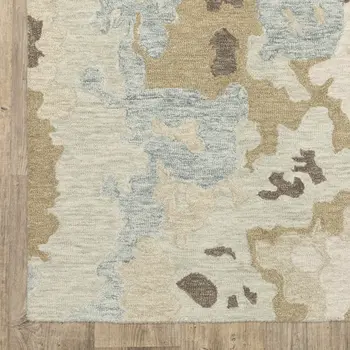 5' X 8' Beige And Blue Wool Abstract Hand Tufted Area Rug
