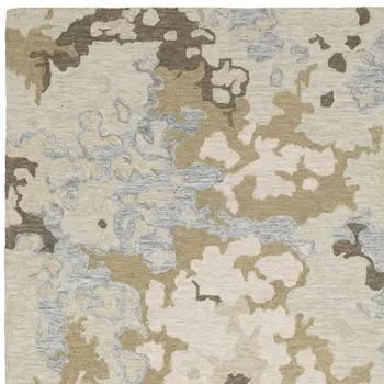5' X 8' Beige And Blue Wool Abstract Hand Tufted Area Rug